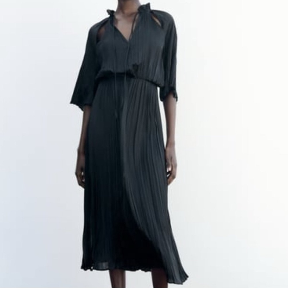 Zara Black Satin Effect Midi Dress